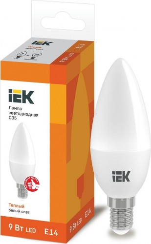 Лампа светодиодная IEK С35 9Вт 3000К Е14 Свеча LLE-C35-9-230-30-E14