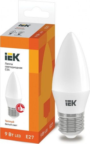 Лампа светодиодная IEK С35 9Вт 3000К Е27 Свеча LLE-C35-9-230-30-E27