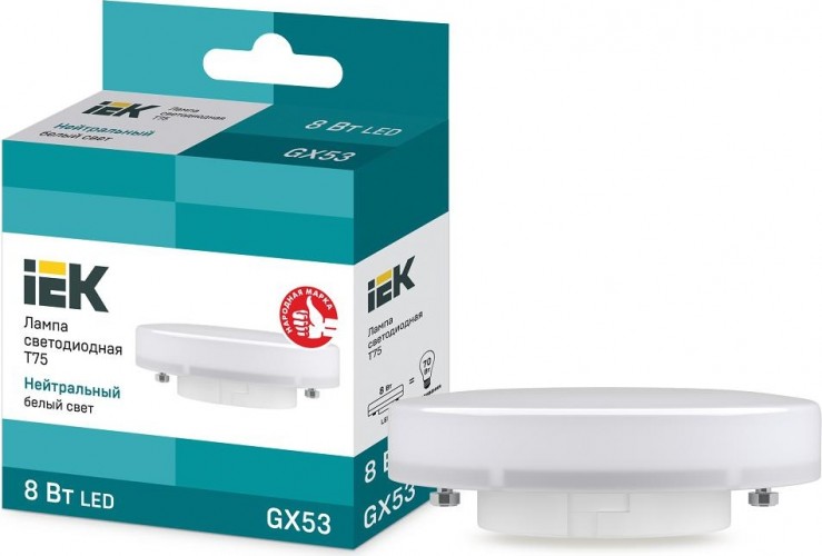 Лампа светодиодная IEK T75 8Вт 4000К GX53 таблетка LLE-T80-8-230-40-GX53