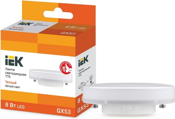 Лампа светодиодная IEK T75 8Вт 3000К GX53 таблетка LLE-T80-8-230-30-GX53