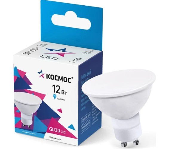 Лампа светодиодная КОСМОС 12W GU10 GU10 174-265V 4500K LkecLED12wGU10C45