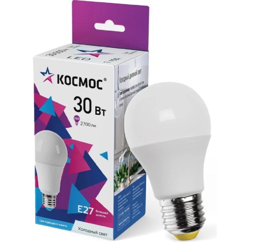 Лампа светодиодная КОСМОС 30W A70 E27 6500K 174-265B LkecLED30wA70E2765