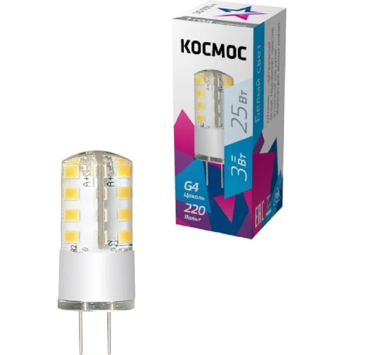 Лампа светодиодная КОСМОС 3Вт G4 220В 4500К силикон LksmLED3wJCG4220v45