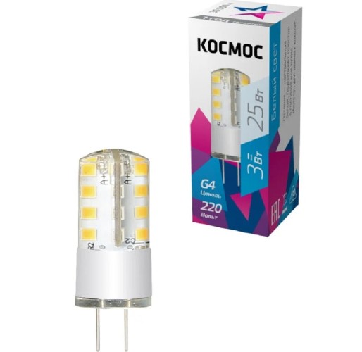 Лампа светодиодная КОСМОС 3Вт G4 220В 4500К силикон LksmLED5wJCG4220v45