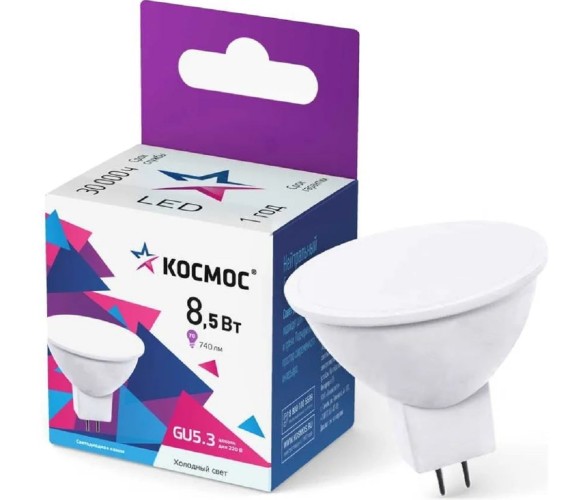Лампа светодиодная КОСМОС 8.5w JCDR 220V GU5.3 6500K LkecLED8.5wJCDRC65