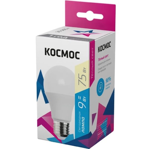 Лампа светодиодная КОСМОС 9W A55 E27 3000K LkecLED9wA55E2730