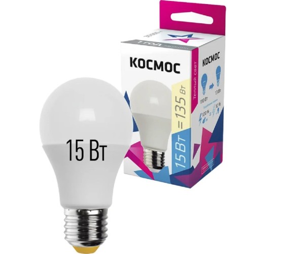 Лампа светодиодная КОСМОС А60 15W Е27 3000K LkecLED15wA60E2730