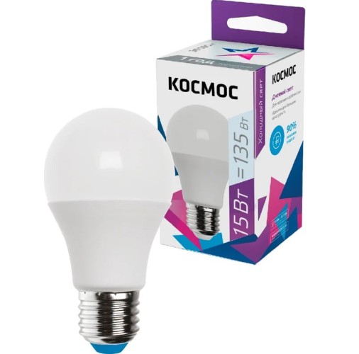 Лампа светодиодная КОСМОС А60 15W Е27 6500K LkecLED15wA60E2765