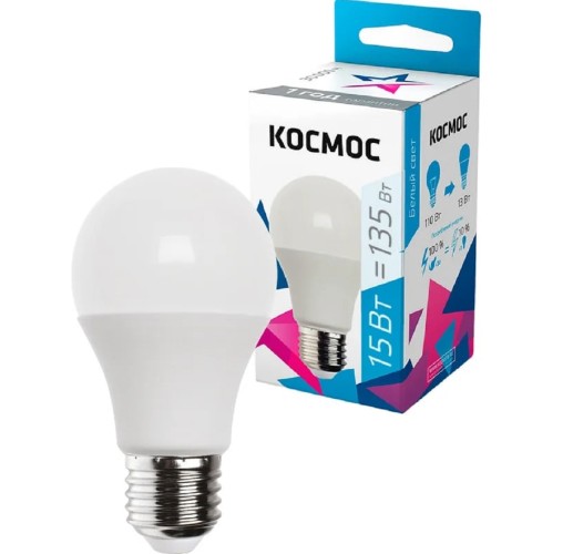 Лампа светодиодная КОСМОС А60 15W Е27 4500K LkecLED15wA60E2745