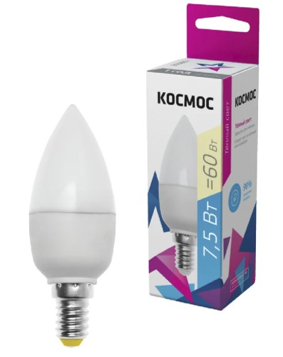 Лампа светодиодная КОСМОС CN 7.5W 220V E14 3000K LkecLED7.5wCNE1430