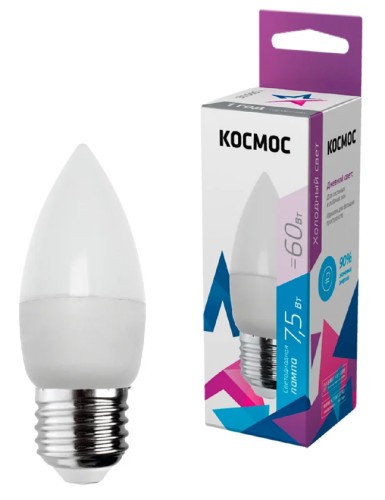 Лампа светодиодная КОСМОС CN 7.5W 220V E27 6500K LkecLED7.5wCNE2765