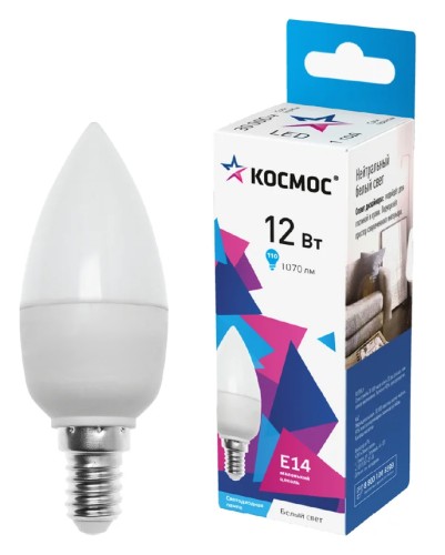 Лампа светодиодная КОСМОС CN 12W 220V E14 4500K LkecLED12wCNE1445