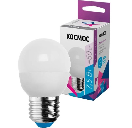 Лампа светодиодная КОСМОС GL45 7.5W 220V E27 6500K LkecLED7.5wGL45E2765