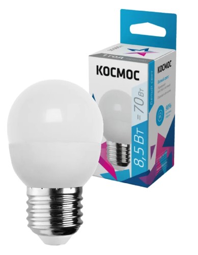 Лампа светодиодная КОСМОС GL45 8.5W 220V E27 4500K LkecLED8.5wGL45E2745