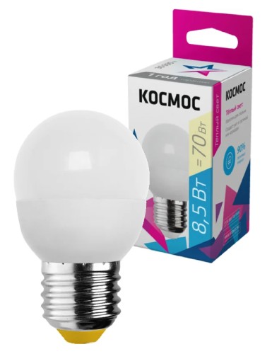 Лампа светодиодная КОСМОС GL45 8.5W 220V E27 3000K LkecLED8.5wGL45E2730