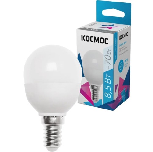 Лампа светодиодная КОСМОС GL45 8.5W 220V E14 4500K LkecLED8.5wGL45E1445
