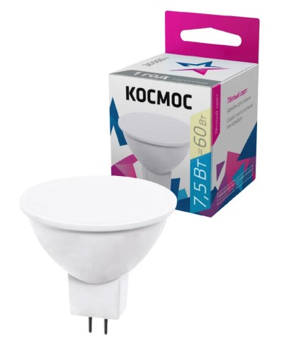 Лампа светодиодная КОСМОС JCDR 7.5W 220V GU5.3 3000K LkecLED7.5wJCDRC30