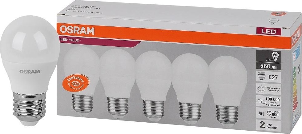 Лампа светодиодная Osram LED VALUE clp60 7sw/840 230v e27 (уп 5 шт) 4058075578227