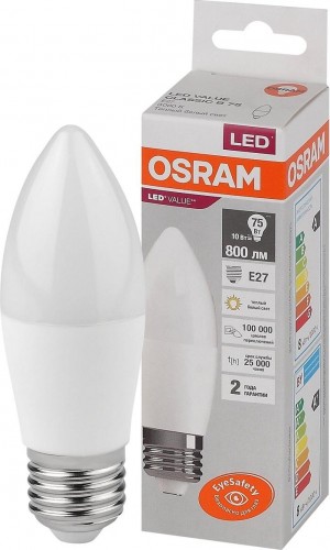 Лампа светодиодная Osram LED VALUE clb75 10sw/830 230v e27 10x1 4058075579538