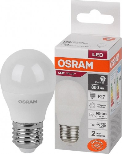 Лампа светодиодная Osram LED VALUE clp75 10sw/840 230v e27 10x1 4058075579927