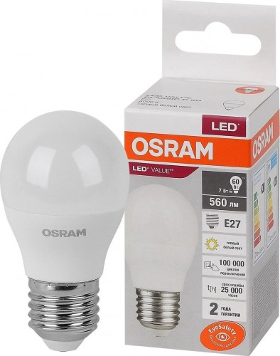 Лампа светодиодная Osram LED VALUE clp60 7sw/830 230v e27 10x1 4058075579804
