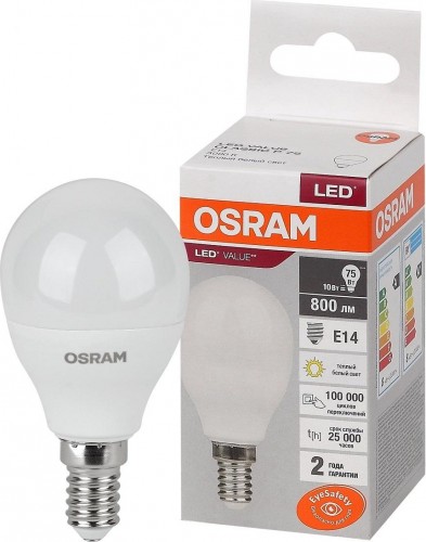 Лампа светодиодная Osram LED VALUE clp75 10sw/830 230v e14 10x1 4058075579712