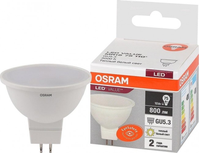 Лампа светодиодная Osram LED VALUE mr16 75 10sw/830 230v gu5.3 4058075582873