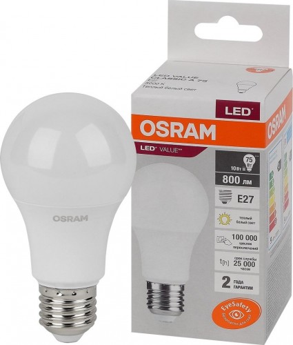 Лампа светодиодная Osram LED VALUE cla75 10sw/830 230v e27 10x1 4058075578821