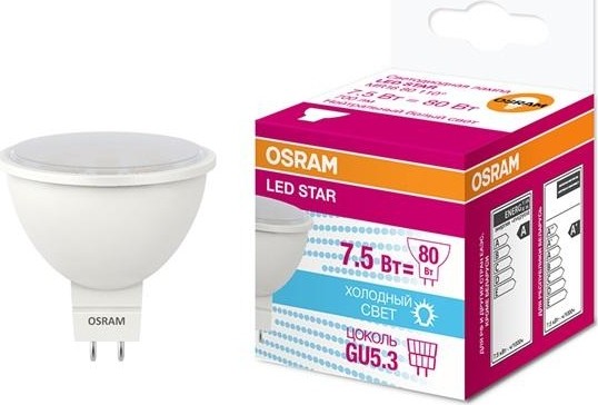 Лампа светодиодная Osram LED Star MR16 7.5вт 4000к gu5.3 700лм (замена 75вт) 4058075229099