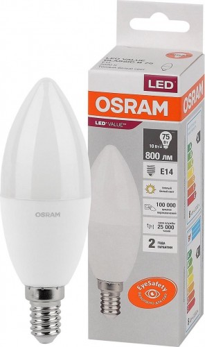 Лампа светодиодная Osram LED VALUE clb75 10sw/830 230v e14 10x1 4058075579125