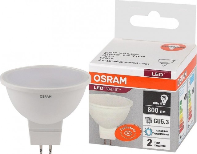 Лампа светодиодная Osram LED VALUE mr16 75 10sw/865 230v gu5.3 4058075582934