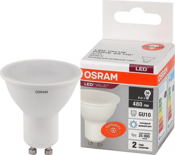 Лампа светодиодная Osram LED VALUE par16 50 6sw/865 230v gu10 4058075581500
