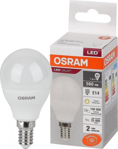 Лампа светодиодная Osram LED VALUE clp60 7sw/830 230v e14 10x1 4058075579620
