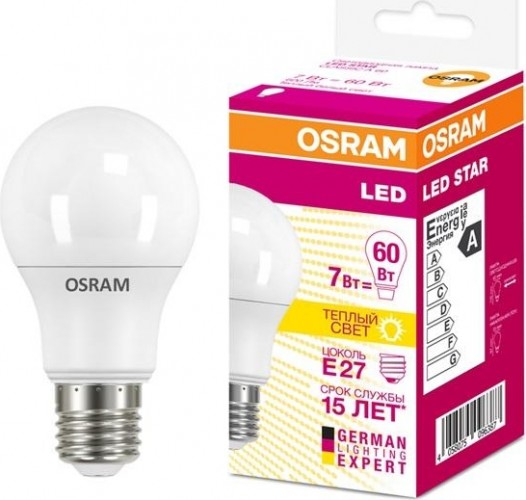 Лампа светодиодная Osram LED Star A 60 7вт матовая 2700к тепл. бел. e27 600лм 4058075096387