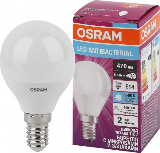 Лампа светодиодная Osram LED Antibacterial clp40 5,5w/865 230vfr e14 4058075561533