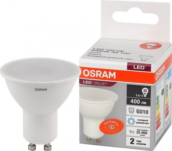 Лампа светодиодная Osram LED VALUE par16 35 5sw/865 230v gu10 4058075581395