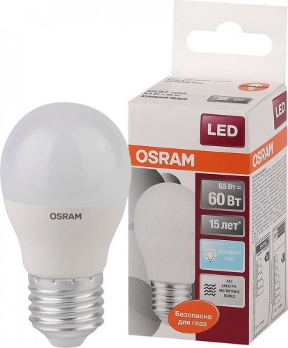 Лампа светодиодная Osram LED Star B 60 p 60 6.5w/840 6.5вт 4000к e27 550лм 4058075134324