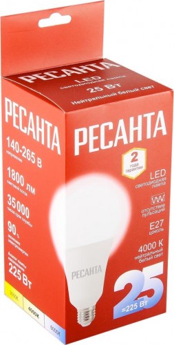 Лампа светодиодная Ресанта LL-R-A95-25W-230-4K-E27 (груша, 25вт, нейтр., е27) 76/1/77 - изображение 3