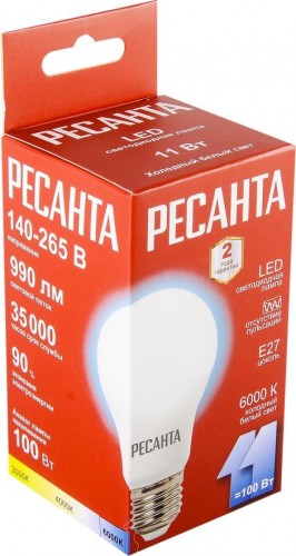 Лампа светодиодная Ресанта LL-R-A60-11W-230-6K-E27 (груша, 11вт, холод., е27) 76/1/74 - изображение 3