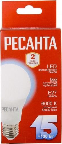 Лампа светодиодная Ресанта LL-R-A65-15W-230-6K-E27 (груша, 15вт, холод., е27) 76/1/75 - изображение 4
