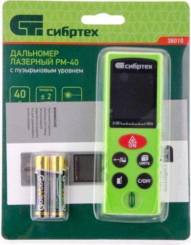 Лазерный дальномер СИБРТЕХ PM-40 40м с пузырьковым уровнем 38010 - изображение 5
