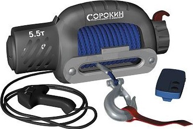 Лебедка автомобильная СОРОКИН 4.955 (5,5 т - 26 м), трос кевларовый
