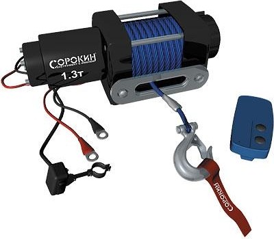 Лебедка автомобильная СОРОКИН 4.923 (1,3 т - 15,2 м) на ATV, трос кевларовый