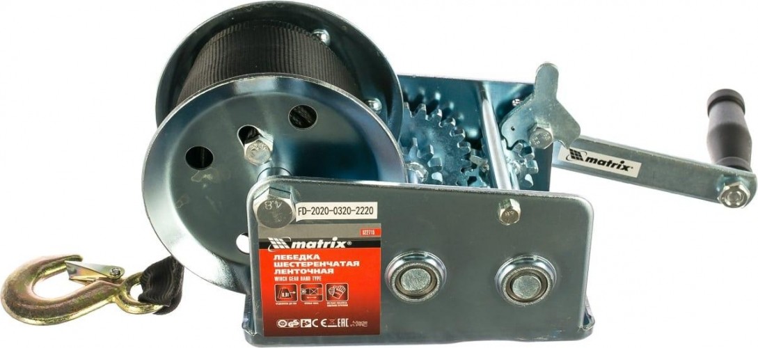 Лебедка барабанная MATRIX тяга-0,8 т шестеренчатая, , ленточная 522715 - изображение 2