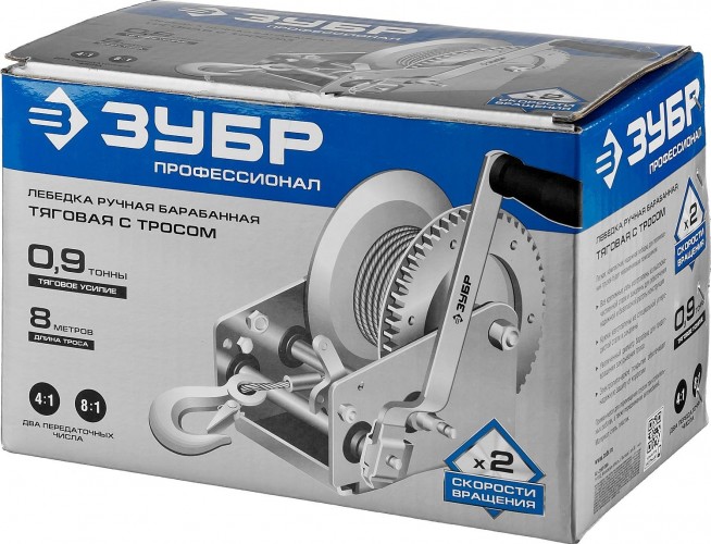 Лебедка барабанная ЗУБР Профессионал тяговая, тросовая, 0,9 т, 8 м 43113-0.9_z01 - изображение 4