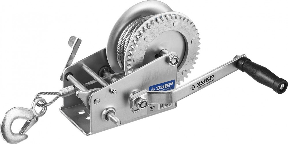 Лебедка барабанная ЗУБР Профессионал тяговая, тросовая, 1,1т, 8м 43113-1.1_z01