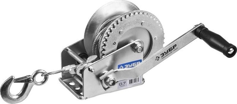 Лебедка ручная барабанная ЗУБР "ПРОФЕССИОНАЛ" тяговая, тросовая, 0.7 т, 8 м 43113-0.7 43113-0.7