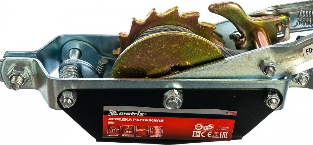 Лебедка рычажная MATRIX тяга-2 т, подъем-0,8 т , одинарное храповое колесо 52220 - изображение 2