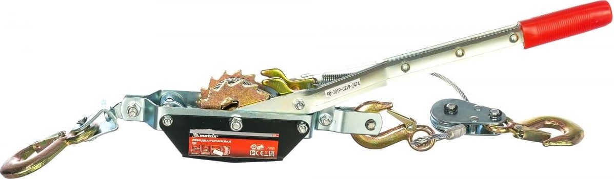 Лебедка рычажная MATRIX тяга-2 т, подъем-0,8 т,  двойное храповое колесо 52260