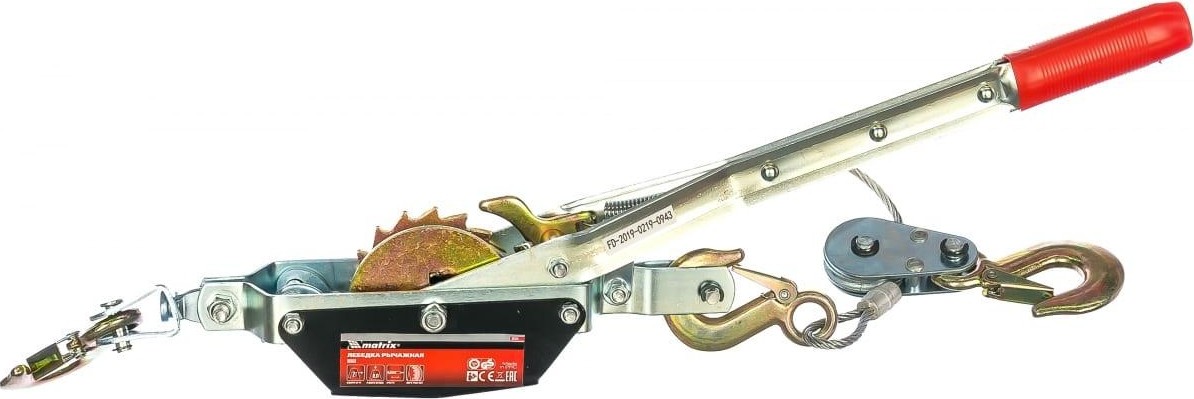 Лебедка рычажная MATRIX тяга-2 т, подъем-0,8 т , одинарное храповое колесо 52220
